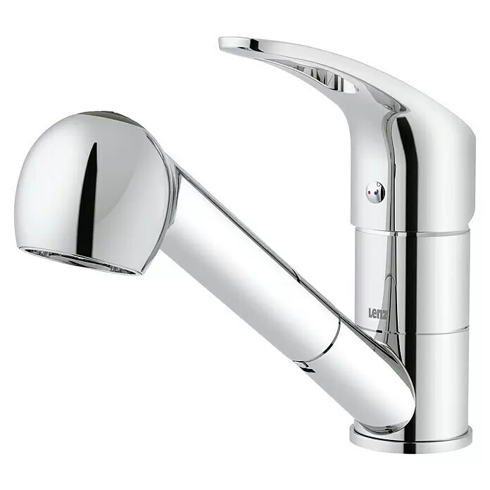 Lenz Spültischarmatur Kela - Niederdruck, Chrom, Glänzend, Mit Handbrause - Chrom Küchenarmatur mit ausziehbarer Brause.