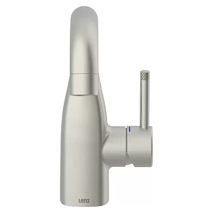 Lenz Waschtischarmatur Pola - Edelstahl, Matt - Moderner Wasserhahn aus gebürstetem Metall mit einem Griff und minimalistischem Design. Mit blauer und roter Anzeige.