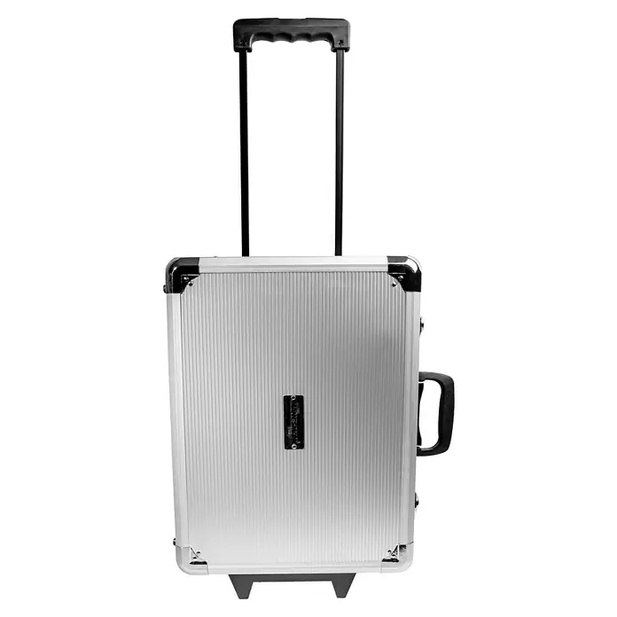 Brüder Mannesmann Werkzeugrollkoffer - L x B x H: 38 x 53 x 17 cm, 159 -tlg. - Silberner Koffer mit Griff und Rollen, ideal für den Transport von Ausrüstung. Robuste Bauweise für den professionellen Einsatz.
