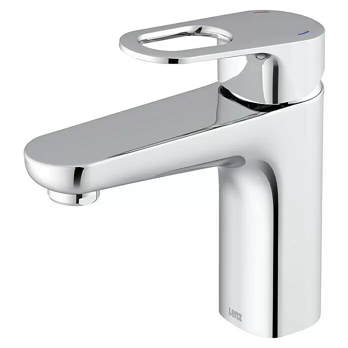Lenz Waschtischarmatur Nani - Chrom, Glänzend - Verchromte Einhebelmischbatterie mit modernem, schlankem Design und offenem Schlaufengriff. Mit Warm- und Kaltwasseranzeigen.