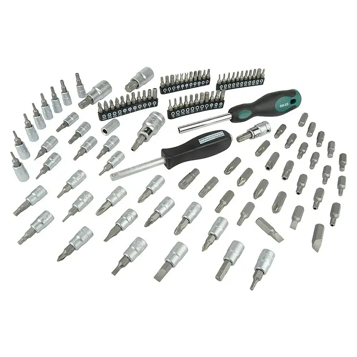 Brüder Mannesmann Steckschlüssel-Set Green Line - 215 -tlg., Antriebsgröße: ¼″ - Bit-Set mit Schraubendrehern. Das Set enthält eine Vielzahl von Bits und Schraubendrehern für verschiedene Anwendungen.