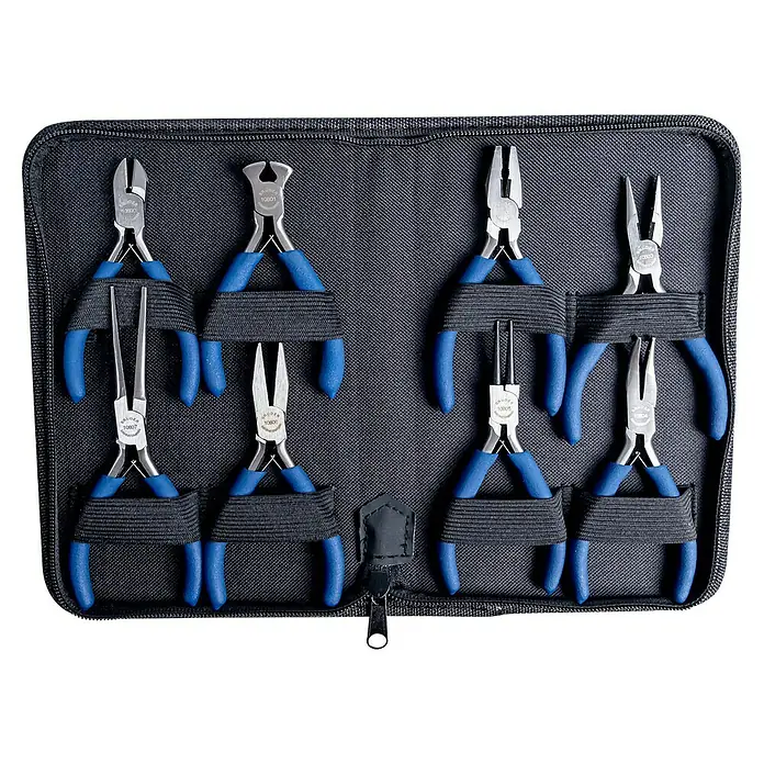 Brüder Mannesmann Zangen-Set - 8 -tlg. - Sortiertes Set von professionellen Präzisionszangen in einer robusten Werkzeugtasche, ideal für feine Arbeiten.