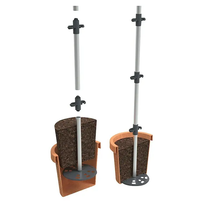 Gusta Garden Rankhilfe Tomato Buddy - Länge: 125 cm, 3 Stk. - Bild einer Grow Up-Pflanzensäule zur Unterstützung von Pflanzen. Verstellbare Halterungen sichern das Wachstum in Terrakotta-Töpfen.