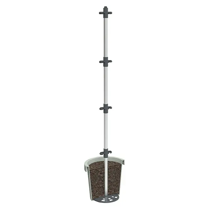 Gusta Garden Rankhilfe Tomato Buddy - Länge: 125 cm, 1 Stk. - Ein vertikaler Pflanzturm mit einer grauen Stange und einem Topf voller Erde ist auf dem Bild zu sehen. Optimal für den Anbau von Pflanzen.