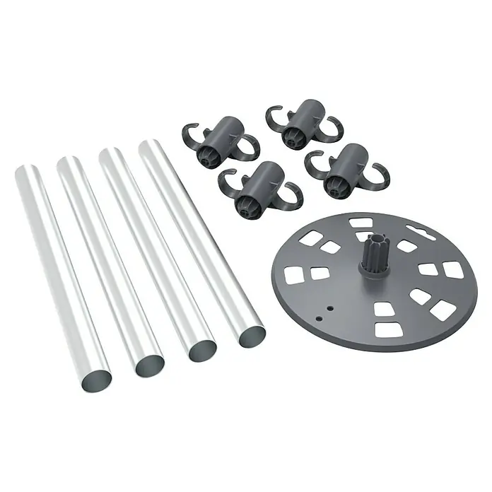 Gusta Garden Rankhilfe Tomato Buddy - Länge: 125 cm, 3 Stk. - Produktansicht eines Ständer-Sets mit vier weißen Stangen, einer grauen Basis und vier grauen Verbindungsstücken für die Stangen.