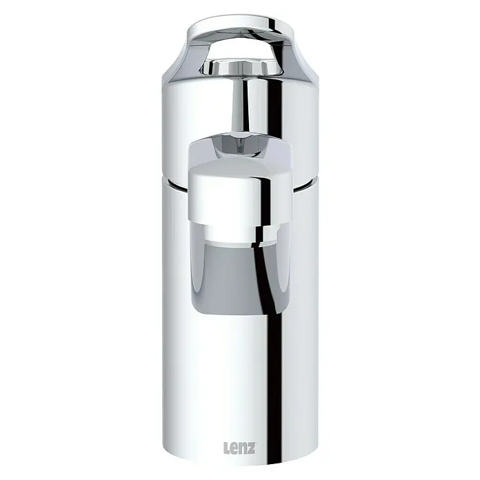 Lenz Spültischarmatur Mila - Chrom, Glänzend, Höhe: 16 cm, Messing - Nahaufnahme eines glänzenden, verchromten "Lenz" Wasserhahns mit modernem Design und klaren Linien für stilvolle Badezimmer.
