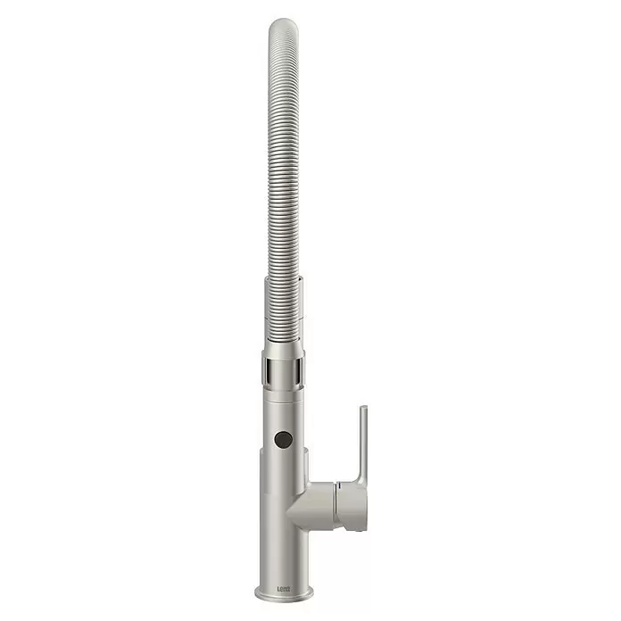 Lenz Spültischarmatur Aluna - Edelstahl, Matt - Küchenarmatur aus gebürstetem Metall mit gerilltem Schlauch, Seitenhebel und Bedienknopf.