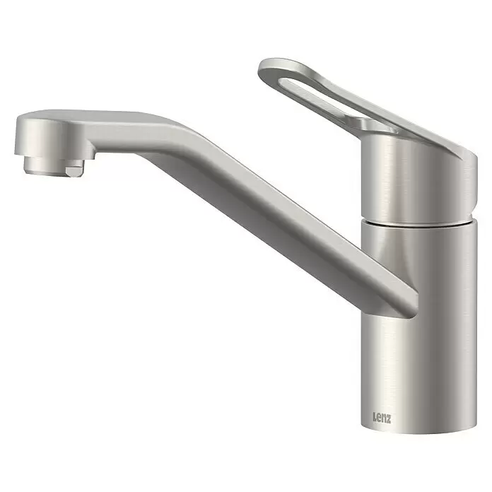 Lenz Spültischarmatur Mila - Edelstahl, Matt, Höhe: 16,9 cm, Messing - Gebürstete Edelstahl-Einhebel-Küchenarmatur mit angewinkeltem Auslauf und modernem Design.