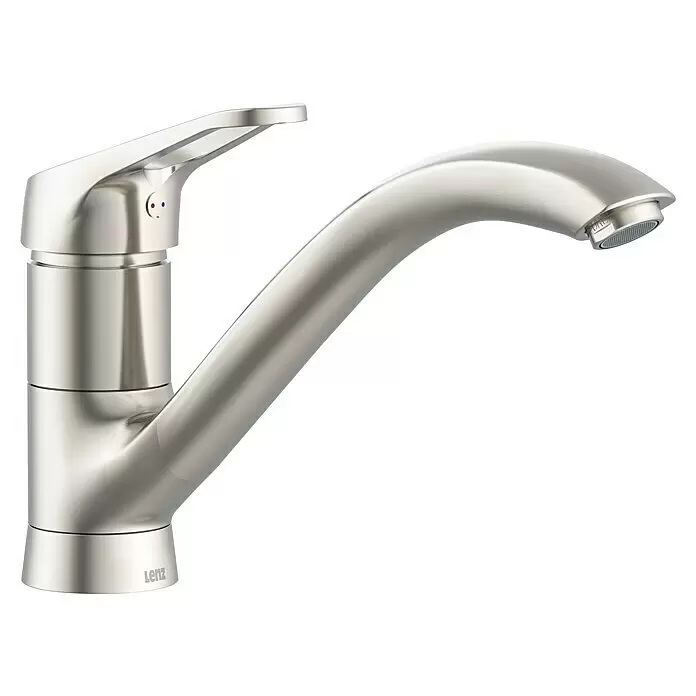 Lenz Spültischarmatur Kono - Nickel, Matt - Gebürsteter Nickel-Küchenarmatur mit Einhebelmischer und gebogenem Auslauf.