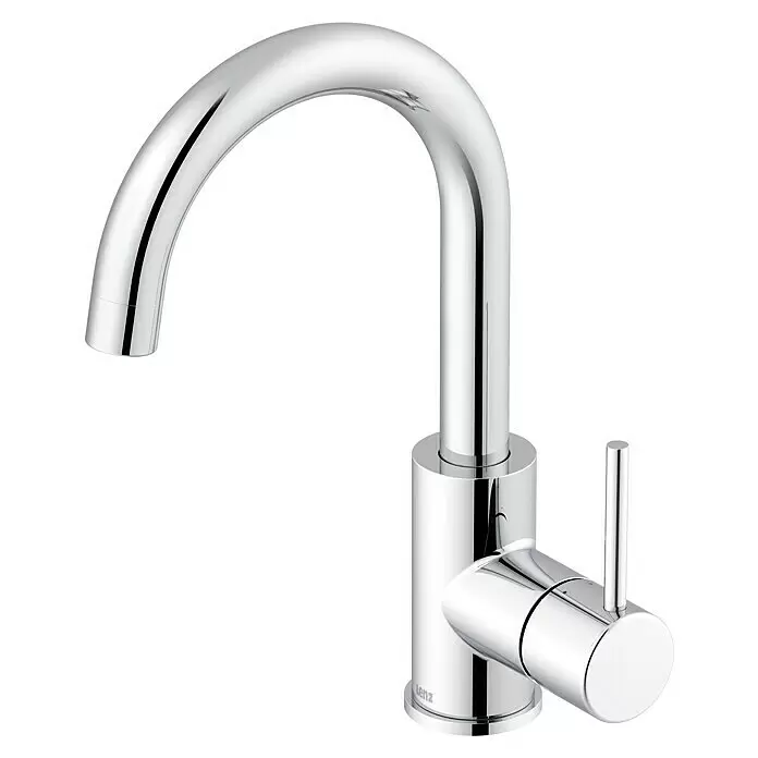 Lenz Bow Waschtischarmatur 2 - Niederdruck, Chrom, Glänzend - Moderner Lenz Küchenarmatur aus Chrom mit gebogenem Auslauf und Einhebelmischer.