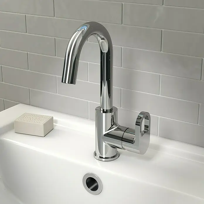 Lenz Bow Kaltwasser-StandventilChrom, Glänzend - Glänzender Chrom-Waschtischmischer mit modernem Design und elegantem Hebel für komfortable Bedienung. Zeitgemäßes Badarmatur für stilvolle Badezimmer.
