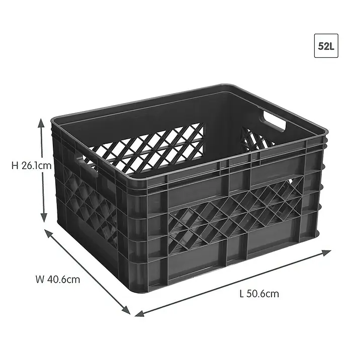 Sunware Aufbewahrungsbox Square - L x B x H: 50,6 x 40,6 x 26,1 cm, Kunststoff, Anthrazit, Offen - Schwarzer 52L-Kunststoffbehälter mit den Maßen Höhe 26,1 cm, Breite 40,6 cm und Länge 50,6 cm.