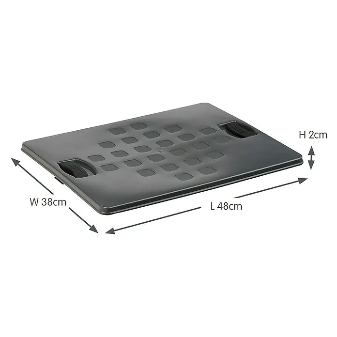 Sunware Deckel Square - L x B x H: 48 x 38 x 2 cm, Passend für: Sunware Aufbewahrungsbox Square, Kunststoff, Anthrazit - Bild einer grauen, ergonomischen Fußstütze mit den Maßen 48x38x2 cm.