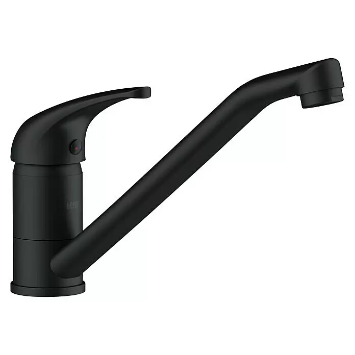 Lenz Spültischarmatur Aurora - Schwarz, Matt - Mattschwarze Einhebel-Küchenarmatur mit Markenlogo.