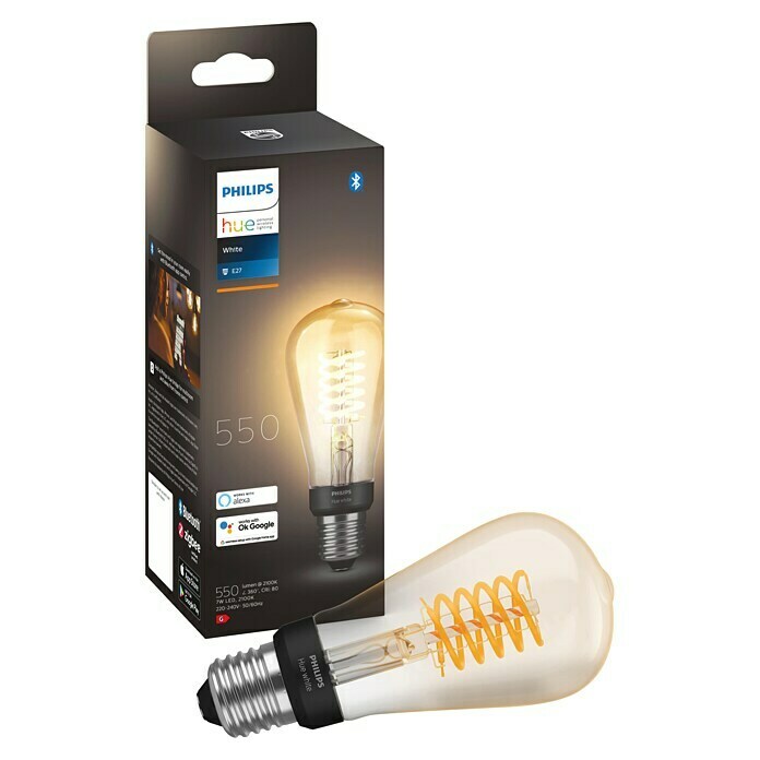 Philips Hue LED-Leuchtmittel White Filament (E27, 7 W, Warmweiß, Dimmbar, Oval)