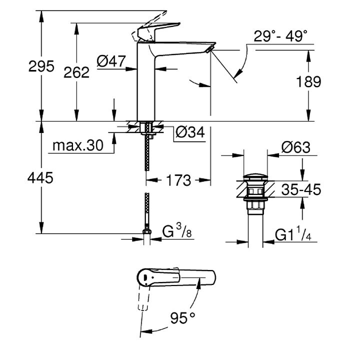 Grohe Waschtischmischer Start Xl Size Ausladung Mm Chrom Gl Nzend