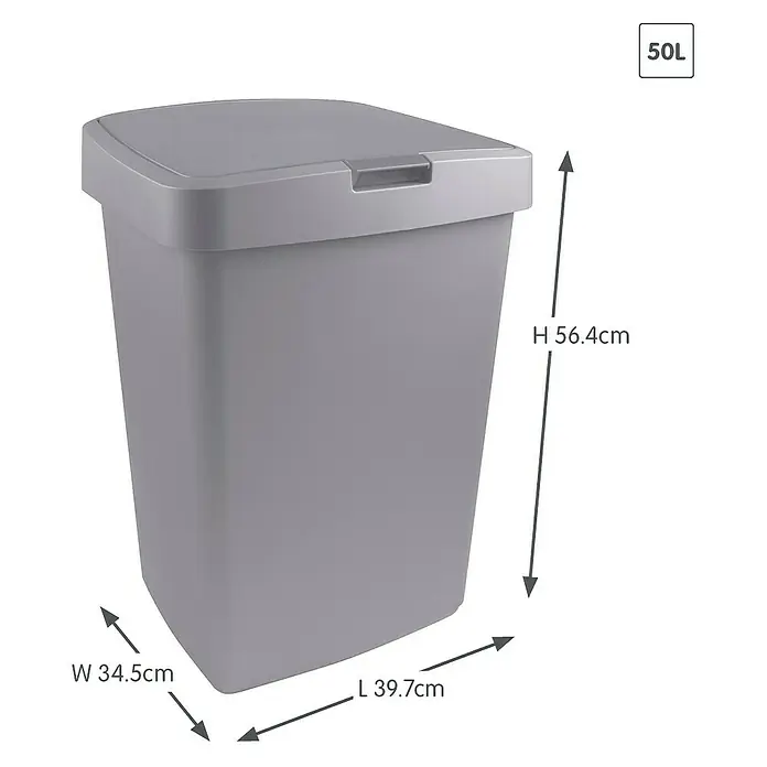 Sunware Standard Mülleimer Delta - 50 l, Grau, Kunststoff - Grauer 50L Treteimer mit den Maßen Höhe 56,4cm, Breite 34,5cm und Länge 39,7cm.