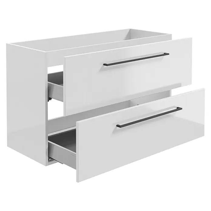 Camargue Espacio Waschtischunterschrank - 100 x 40 x 60 cm, Farbe Griff: Schwarz, 2 Schubkästen, Mira - Weißer Waschtischunterschrank mit zwei Schubladen und minimalistischen Griffen für moderne Badezimmer.\n
