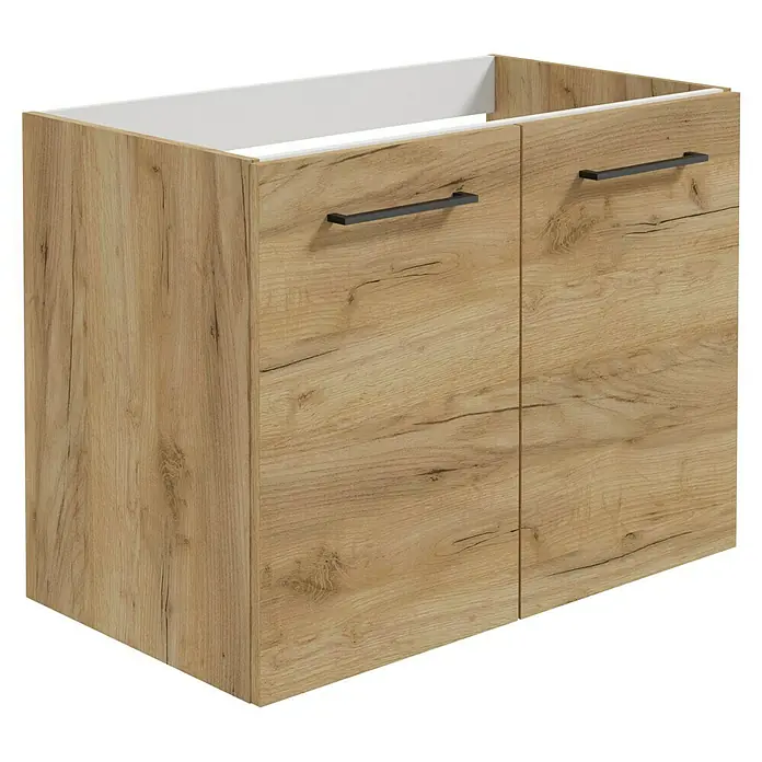 Camargue Espacio Waschtischunterschrank - 80 x 46 x 60 cm, Farbe Griff: Schwarz, 1 Einlegeboden, Doce - Unterschrank in Holzoptik mit zwei Türen und schwarzen Griffen für das Badezimmer. Stilvolles Design für moderne Bäder.