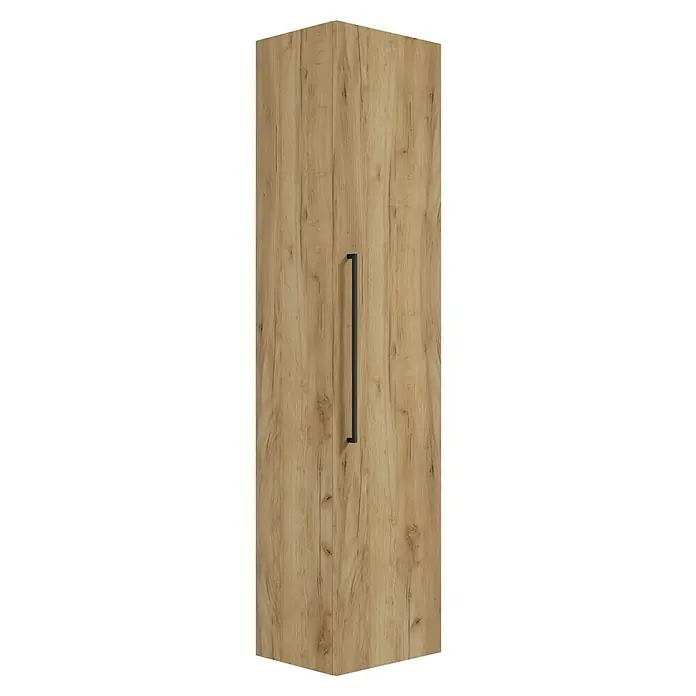 Camargue Espacio Hochschrank - 40 x 33 x 170 cm, Farbe Griff: Schwarz, Doce - Ein hochformatiger Küchenschrank mit einer Holztür und einem langen, schmalen, schwarzen Griff in der Mitte.