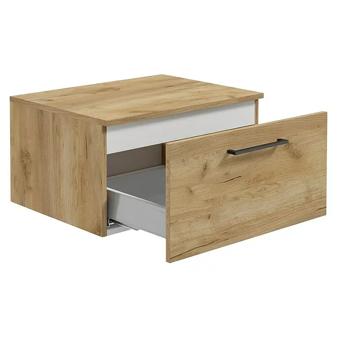 Camargue Espacio Unterschrank - 60 x 46 x 30 cm, Farbe Griff: Schwarz, Doce - Nachttisch mit offenem Fach und Schublade mit Griff. Das Holzdesign verleiht dem Möbelstück einen rustikalen Charme.