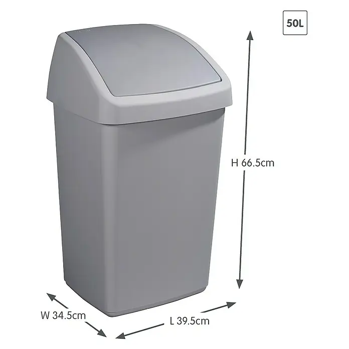 Sunware Schwingdeckeleimer Delta - 50 l, Kunststoff, Grau - Grauer 50L Schwingdeckeleimer mit den Maßen 34,5 cm Breite, 39,5 cm Länge und 66,5 cm Höhe.