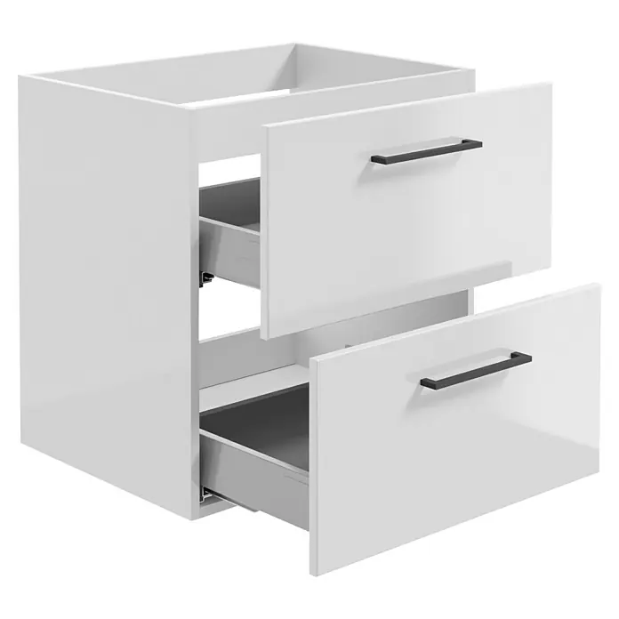 Camargue Espacio Waschtischunterschrank - 60 x 46 x 60 cm, Farbe Griff: Schwarz, 2 Schubkästen, Mira - Unterschrank mit zwei Schubladen in Weiß und Griffen in Schwarz. Modernes Design und praktische Stauraumlösung.