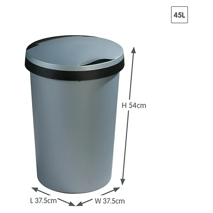Sunware Standard Mülleimer Twinga - 45 l, Metallgrau/Schwarz, Kunststoff - Grauer 45L Abfallbehälter mit den Maßen H 54cm, L 37.5cm, W 37.5cm.