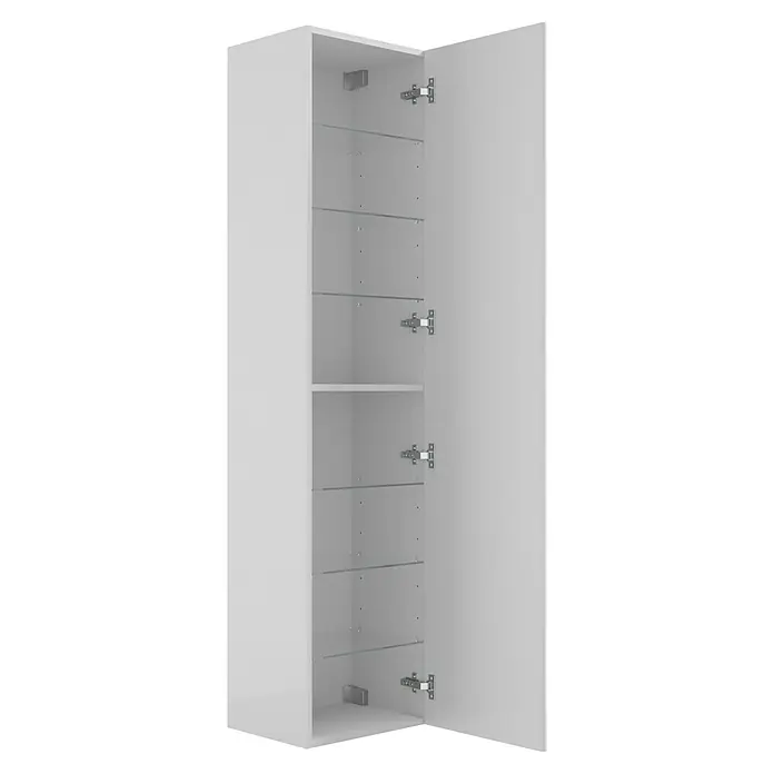 Camargue Espacio Hochschrank - 40 x 33 x 170 cm, Gama weiß glänzend - Offener weißer Badezimmerschrank mit Regalen und Scharnieren für einfache Aufbewahrung und Organisation von Badutensilien.