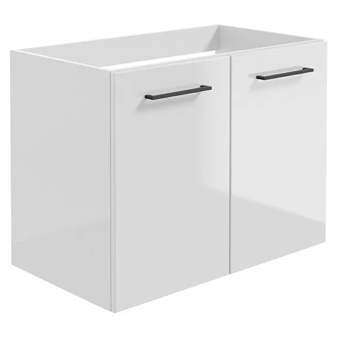 Camargue Espacio Waschtischunterschrank - 80 x 46 x 60 cm, Farbe Griff: Schwarz, 1 Einlegeboden, Mira - Weißer Waschtischunterschrank mit zwei Türen und schwarzen Griffen für ein modernes Badezimmer.