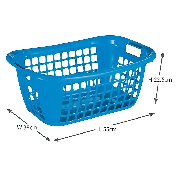 Sunware Wäschekorb Basic - L x B x H: 55 x 38 x 22,5 cm, Blau - Blauer Wäschekorb aus Kunststoff mit Gittermuster und Maßangaben: H 22,5cm, B 38cm, L 55cm. Praktisch für den Haushalt.