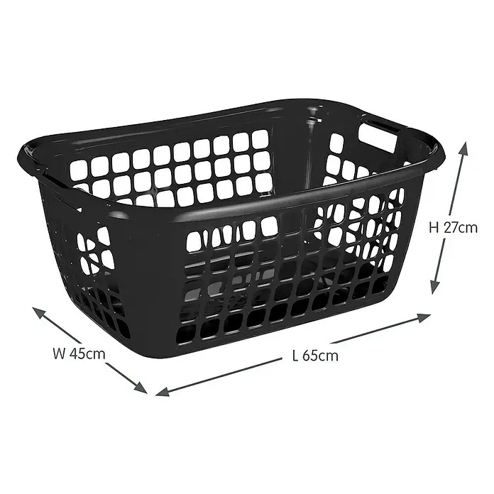 Sunware Wäschekorb Basic - L x B x H: 65 x 45 x 27 cm, Schwarz - Schwarzer Wäschekorb aus Kunststoff mit rechteckiger Form und Löchern zur Belüftung, ideal für den Haushalt.