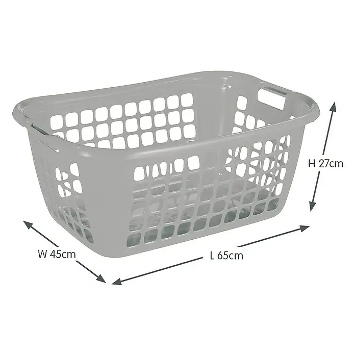 Sunware Wäschekorb Basic - L x B x H: 65 x 45 x 27 cm, Silber - Grauer Wäschekorb aus Kunststoff mit quadratischen Löchern und den Maßen 65 x 45 x 27 cm.