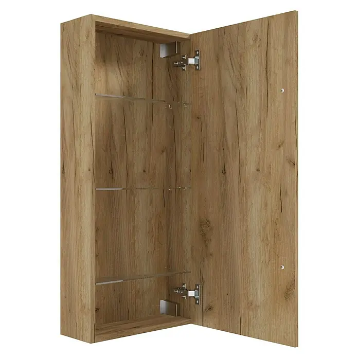 Camargue Espacio Hängeschrank - 40 x 17 x 90 cm, Farbe Griff: Schwarz, Doce - Aufnahme des offenen Holzschranks mit Regalen, der die robuste Bauweise und Funktionalität für die Aufbewahrungslösungen hervorhebt.
