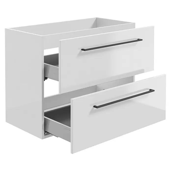 Camargue Espacio Waschtischunterschrank - 80 x 40 x 60 cm, Farbe Griff: Schwarz, 2 Schubkästen, Mira - Schrank mit zwei Schubladen. Modernes Design mit minimalistischen Griffen, ideal für Badezimmer oder ähnliche Räume.