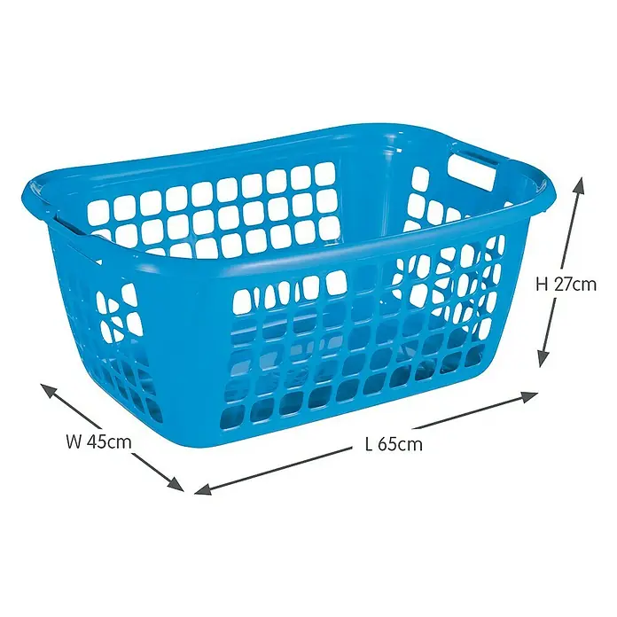 Sunware Wäschekorb Basic - L x B x H: 65 x 45 x 27 cm, Blau - Blauer Wäschekorb aus Kunststoff mit rechteckigen Öffnungen und den Maßen 65 cm Länge, 45 cm Breite und 27 cm Höhe.