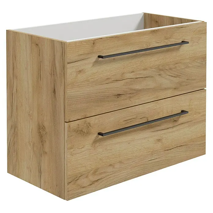 Camargue Espacio Waschtischunterschrank - 80 x 40 x 60 cm, Farbe Griff: Schwarz, 2 Schubkästen, Doce - Ein Waschbeckenunterschrank mit zwei Schubladen in Holzoptik und schwarzen Griffen. Schlichtes, modernes Design für Ihr Badezimmer.