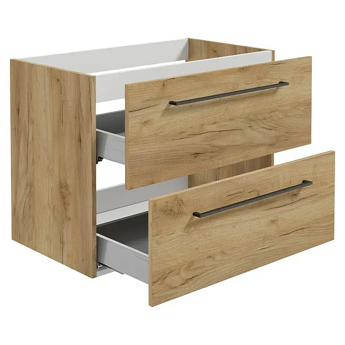 Camargue Espacio Waschtischunterschrank - 80 x 46 x 60 cm, Farbe Griff: Schwarz, 2 Schubkästen, Doce - Unterschrank mit zwei Schubladen in Holzoptik und dunklen Griffen. Das moderne Design passt ideal ins Badezimmer.
