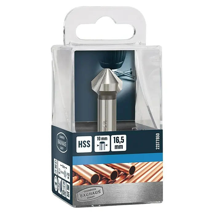 Craftomat Kegelsenker - Ø x L: 16,5 x 60 mm - Eine Senker-Bohrer-Kombination von Bauhaus in einer transparenten Verpackung. Das Werkzeug ist aus HSS gefertigt und für 10 mm und 16,5 mm Durchmesser geeignet.