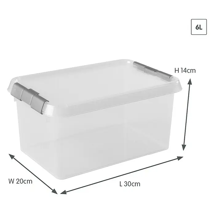 Sunware Aufbewahrungsbox-Set Comfort Line - L x B x H: 30 x 20 x 14 cm, Kunststoff, Transparent, 3 Stk. - Abbildung einer 6L Aufbewahrungsbox aus Kunststoff mit den Maßen 30x20x14cm.