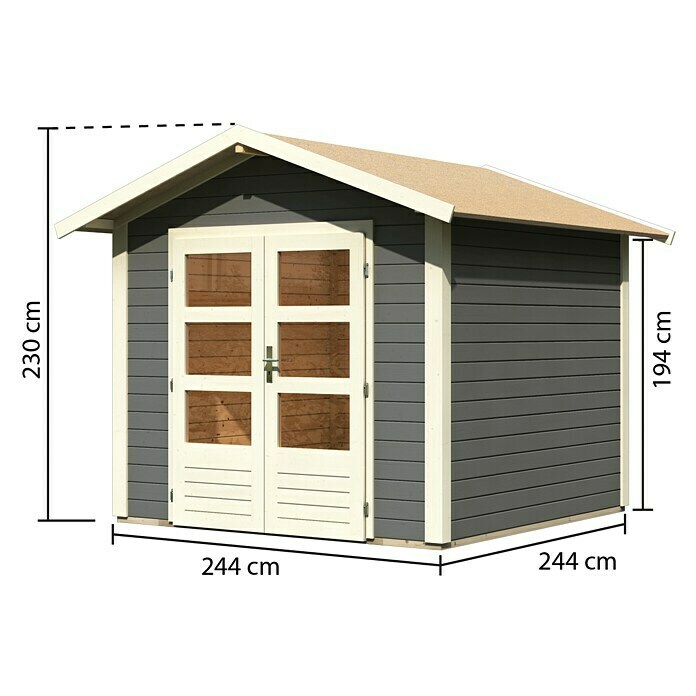 Karibu Gartenhaus Talkau 4 (274 x 270 cm, Wandstärke: 28 mm, Satteldach, Grau)
