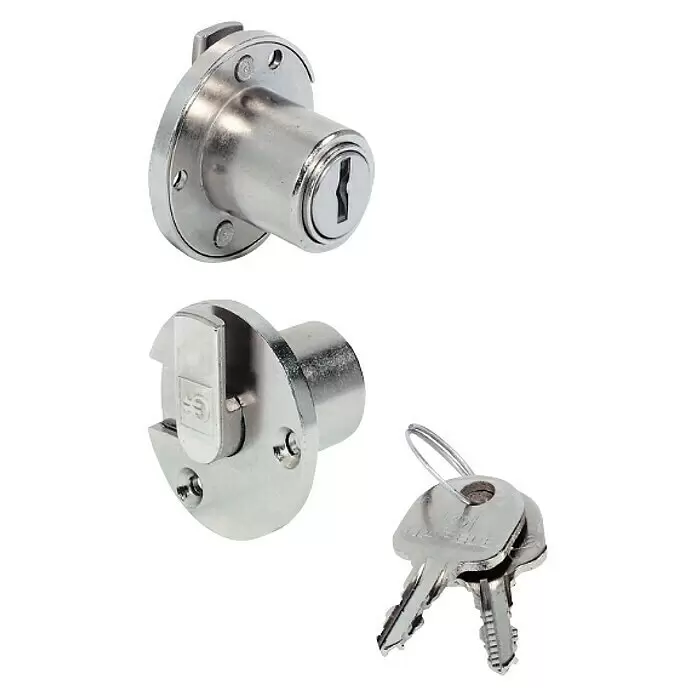 Suki Cerradura para muebles - Diámetro cilindro: 19 mm, Apto para: Mueble - Cerradura de leva plateada con dos llaves a juego.