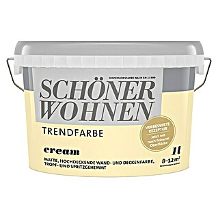 SCHÖNER WOHNEN-Farbe Wandfarbe Trendfarbe (Cream, 1 l, Matt, Konservierungsmittelfrei)