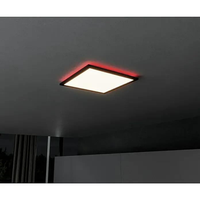 Brilliant LED-Deckenleuchte Tanida - 20 W, L x B x H: 29,5 x 29,5 x 2,6 cm, Schwarz, Kaltweiß - Quadratische LED-Deckenleuchte mit rotem Lichteffekt, die ein modernes Ambiente schafft und eine stilvolle Beleuchtung bietet.