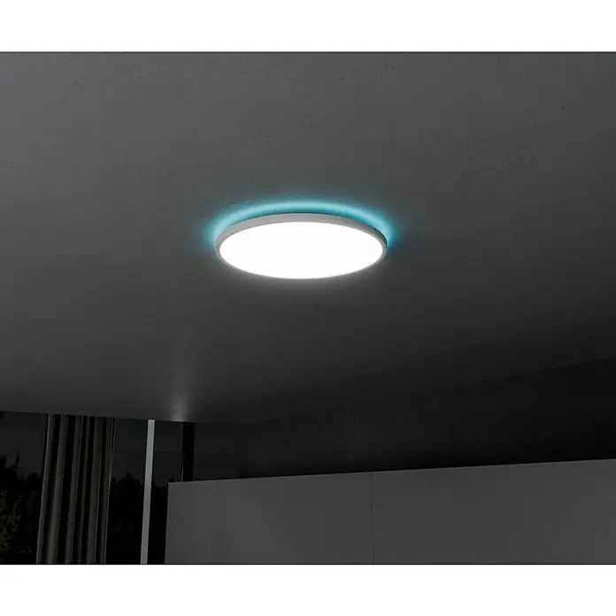 Brilliant LED-Deckenleuchte rund Tanida - 20 W, Ø x H: 29,5 x 2,5 cm, Weiß, Kaltweiß - Moderne Deckenleuchte mit blauer Umrandung, die eine angenehme Atmosphäre erzeugt und für helle Beleuchtung sorgt.