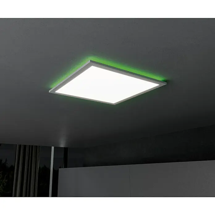 Brilliant LED-Deckenleuchte Tanida eckig - 22 W, L x B x H: 42 x 42 x 2,6 cm, Weiß, Kaltweiß - Quadratische LED-Deckenleuchte mit grüner Akzentbeleuchtung. Die Lampe sorgt für eine moderne Atmosphäre im Raum.