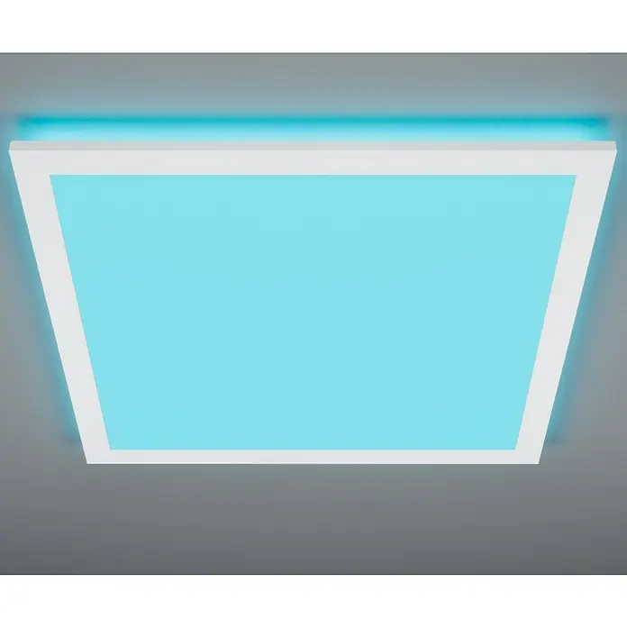 Brilliant LED-Deckenleuchte Tanida - 23 W, L x B x H: 42 x 42 x 2,6 cm, Weiß, RGBW, Eckig - Moderne, rechteckige Deckenleuchte mit blauem Licht und weißem Rahmen, die eine helle und saubere Atmosphäre erzeugt.