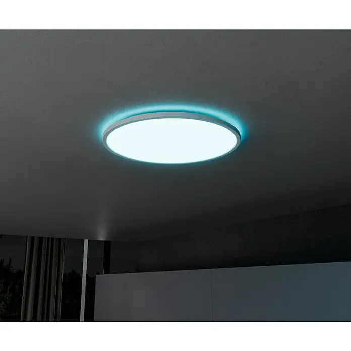 Brilliant LED-Deckenleuchte Tanida - 23 W, L x B x H: 42 x 42 x 2,6 cm, Weiß, RGBW, Rund - Moderne LED-Deckenleuchte mit blauer Hintergrundbeleuchtung für eine stilvolle Atmosphäre.