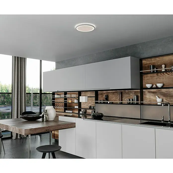 Brilliant LED-Deckenleuchte rund Tanida22 W, Ø x H: 29,5 x 2,5 cm, Weiß, Neutralweiß - Moderne Küchendeckenleuchte. Runde, flache Deckenleuchte, die helles Licht spendet und sich ideal für Küchen oder Essbereiche eignet.