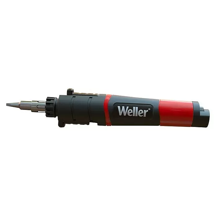 Weller Gaslötkolben-Set WLBUK75 - 9 -tlg., Arbeitstemperatur: 454 °C - Schwarzer und roter Weller Lötkolben mit einer metallischen Spitze.